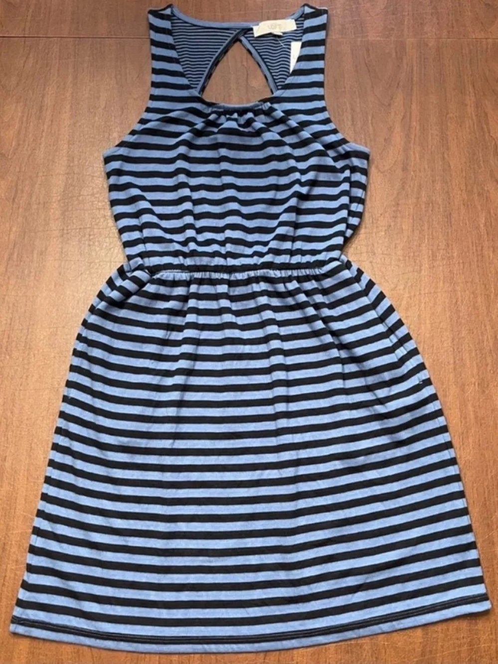LOFT NWT Black Strip Blue Stretch Knit Sundress Cut-Out Back Tank Style Dress XS - Picture 2 of 12
